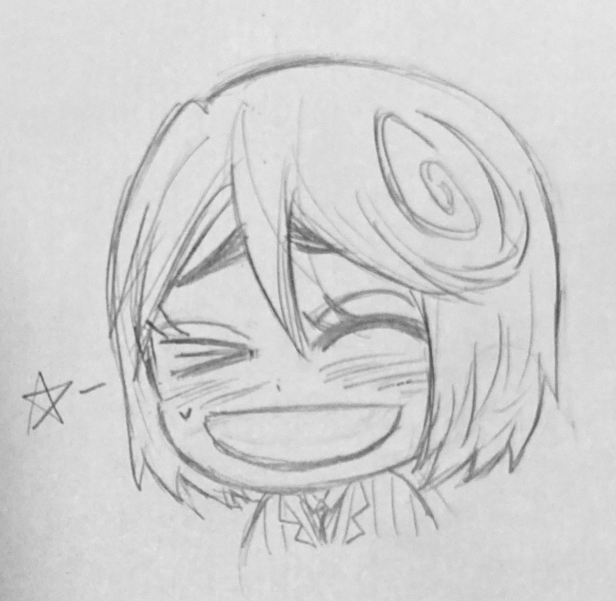 3ru9ma's tweet image. 何か小さい子がたまに描くイメージの
笑いながらウインクする絵
（モデルは葦木場君）
笑いながらウインク😉
…出来るw？