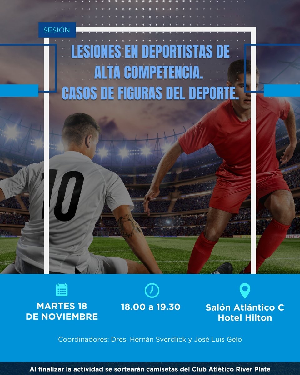 Lesiones en deportistas de alta competencia. Casos de figuras del deporte. -En el 62° Congreso AAOT-

🗓️ ¿Cuándo? Martes 18 de noviembre de 18.00 a 19.00 hs
📍 ¿Dónde? Salón Atlántico C, Hotel Hilton, Ciudad de Buenos Aires.

¡No te lo pierdas!