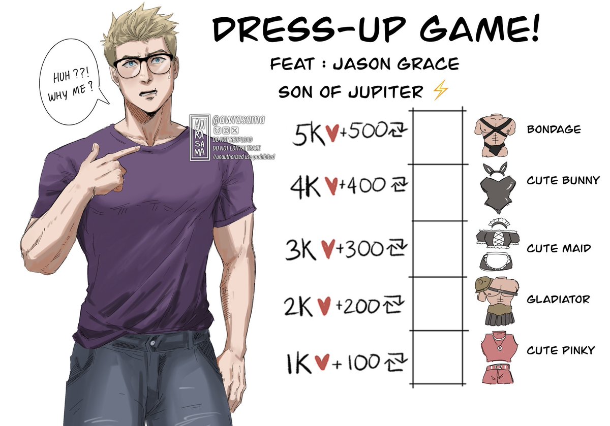 awrasama's tweet image. In October I didn&apos;t have time to do Inktober or related event… so now let&apos;s dress up Jason Grace! ⚡️⚡️⚡️⚡️⚡️⚡️⚡️⚡️😋