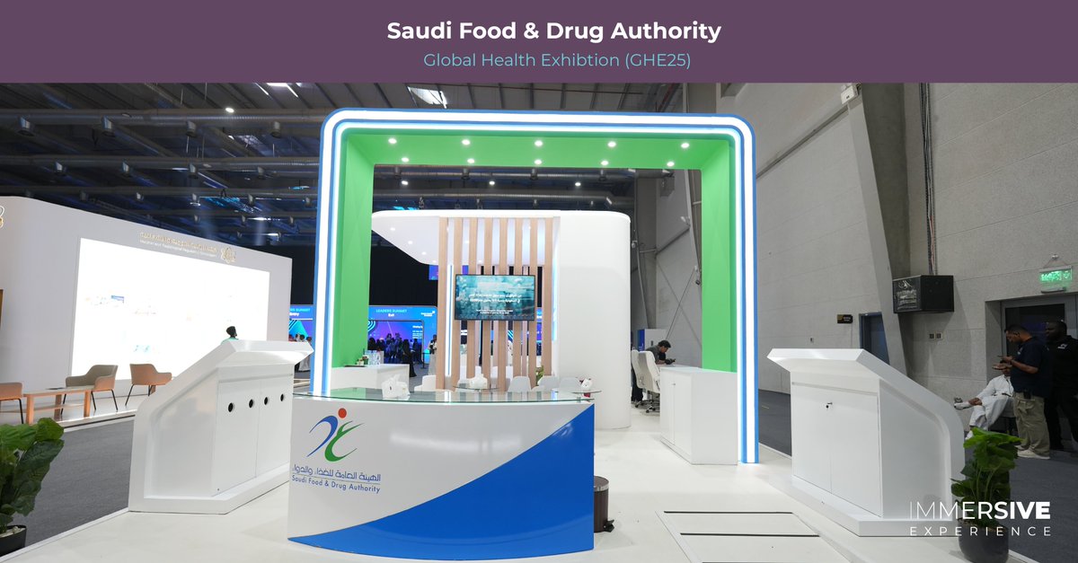 mmersiveksa's tweet image. We’re incredibly proud of the design and execution for the Saudi Food &amp;amp; Drug Authority (@Saudi_fda_en - هيئة الغذاء والدواء) at the @globalhealthexh - ملتقى الصحة العالمي (GHE25).

#SFDA #GHE25 #ImmersiveDesign #ProjectManagement