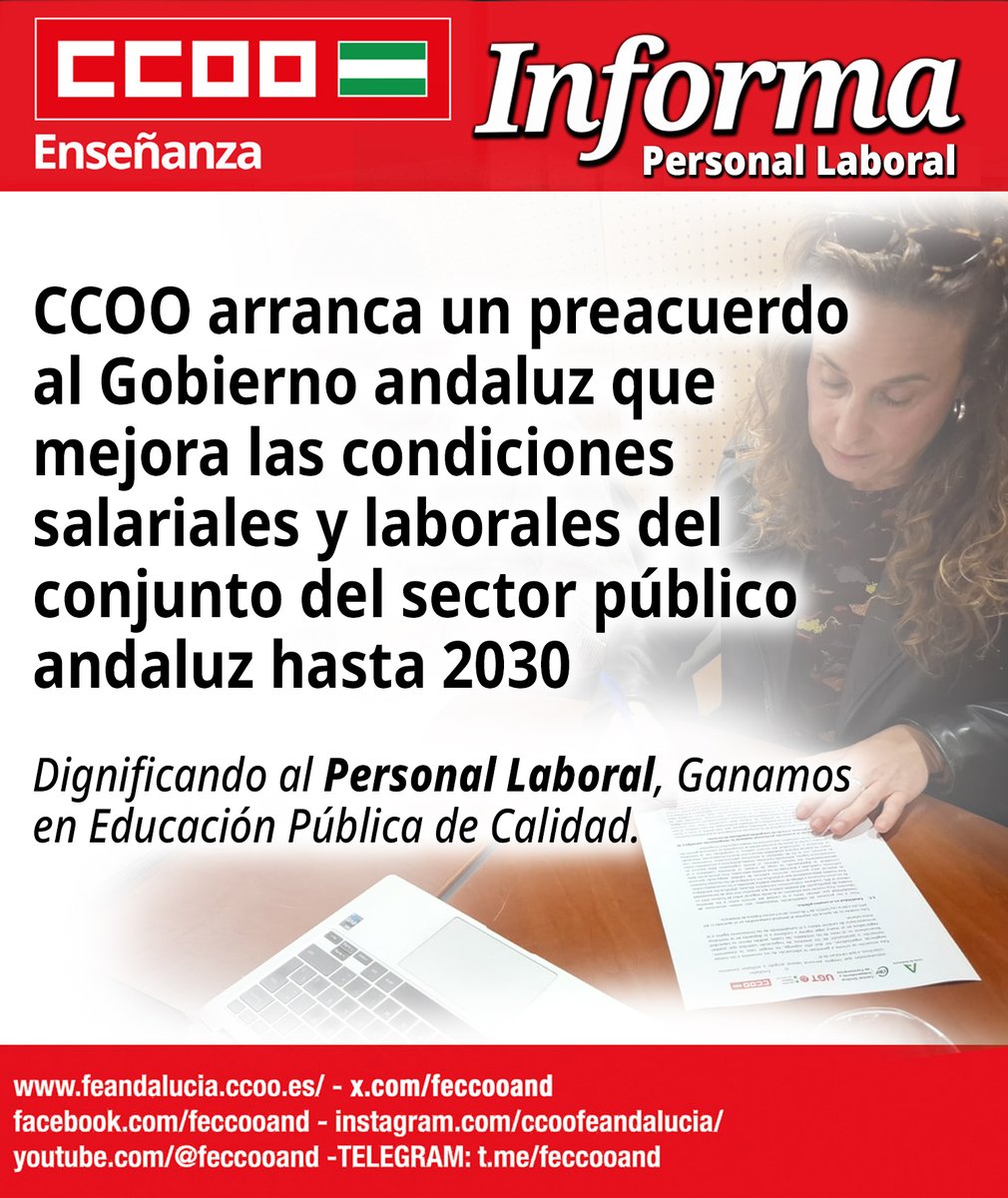CCOO arranca un preacuerdo al Gobierno andaluz que mejora las condiciones salariales y laborales del conjunto del sector público andaluz hasta 2030