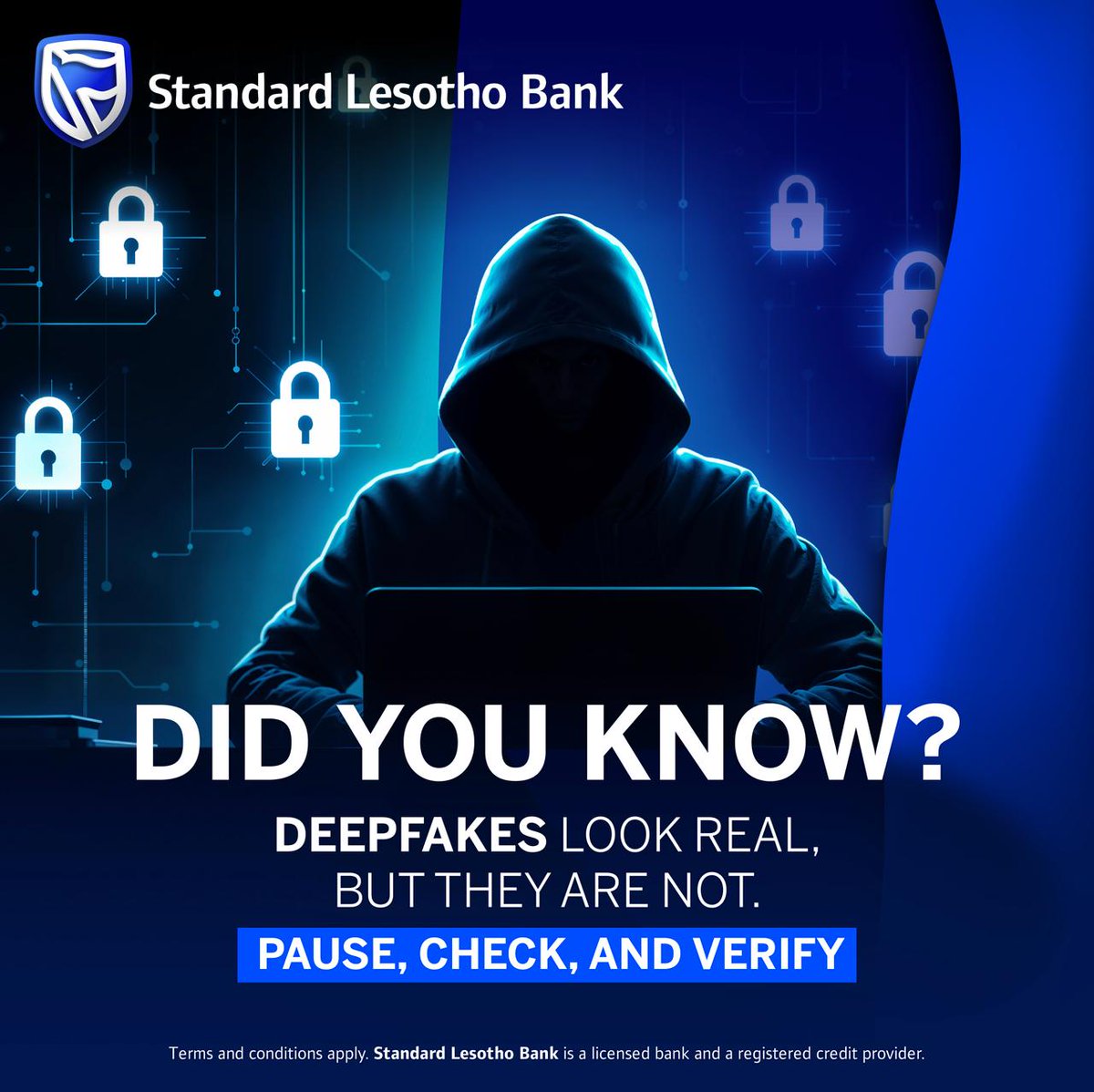 StandardLSBank's tweet image. Did you know? 🤔 
Deepfakes are AI-made videos or audio that look real - but aren’t. 
They can:
⚠️ Damage reputations
📰 Spread fake news
💸 Trick people into scams
Think twice before you share any suspicious content. Verify and stay alert.

#DeepfakeAwareness #CyberSafety