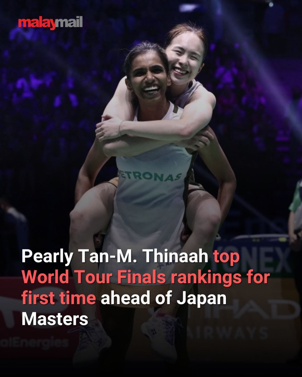 Malaysian women’s doubles pair Pearly Tan and M. Thinaah have reached the top of the World Tour Finals rankings for the first time, The Star reported.

The duo currently have 104,860 points, narrowly edging out China’s Liu Shengshu and Tan Ning, who are second with 103,150