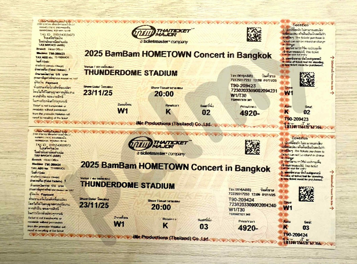 realher99's tweet photo. ใครยังไม่มีบัตร BAMBAM 2025 บ้างง 🥹เรามี 2 ใบติดกัน โซน W1  อยากส่งต่อให้คนที่ยังไม่มีบัตรในราคาเดิม 4,920 บาท/ใบ เท่านั้น ไม่บวกเพิ่มเลยน้า 🫶 
บัตรแท้แน่นอน มีหลักฐานพร้อม
ส่งให้ได้ทันที 💌 ใครอยากไปเจอน้องแบม DM มาได้เลยน้าา  #BAMBAM2025
 #BamBam_Concert_HOMETOWN https://t.co/bYjf0CKq5o