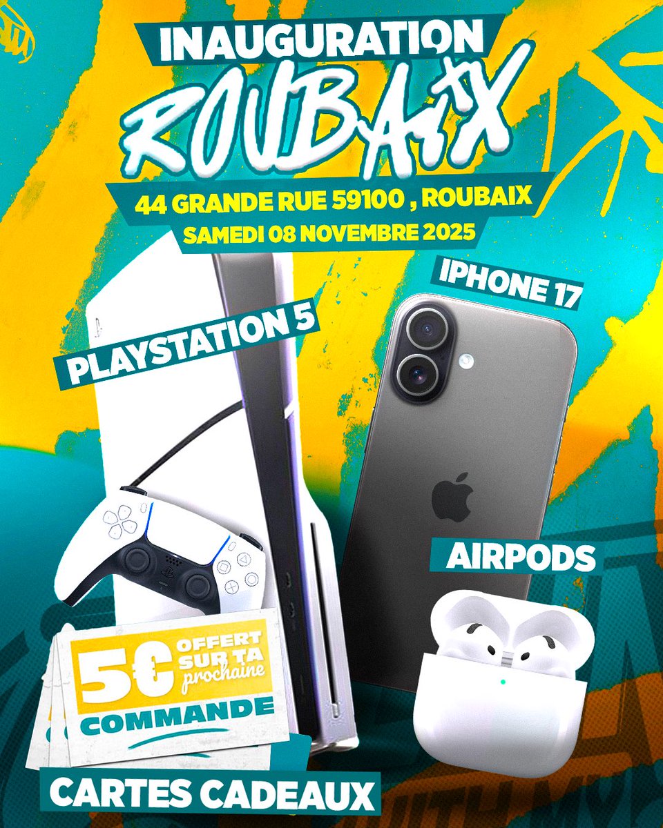 Ouverture à Roubaix ! 🚨
📅 Samedi 8 novembre dès 13h
🍗 Nach Box à 5€ pour fêter notre 11ᵉ point de vente !

Au programme : cadeaux, animations et <a href="/Nachlalien/">Nach_l’alien</a> sera présent !

📍 44 Grande Rue, 59100 Roubaix
⚠️ Dans la limite des stocks disponibles

#Nach #Roubaix #NachBox