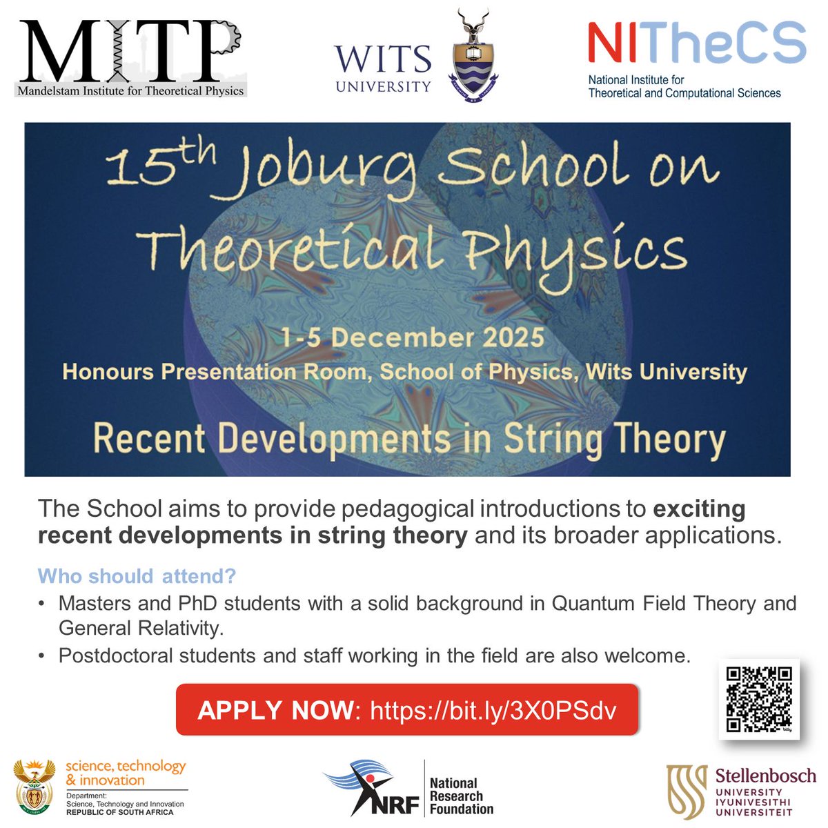 NITheCS's tweet image. Apply to attend the 15th Joburg School on Theoretical Physics, taking place at the University of the Witwatersrand from 1–5 December 2025.
🔗 buff.ly/RngVDYH
#TheoreticalPhysics #QuantumFieldTheory #StringTheory #GeneralRelativity