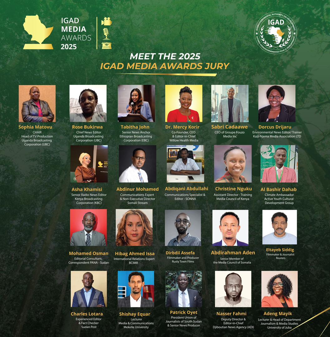 IGADsecretariat's tweet photo. 🌍 As we gear up for the 2025 IGAD Media Awards in Addis Ababa…

IGAD proudly unveils the 2025 IGAD Media Awards Jury — a panel of 21 accomplished media professionals from across the IGAD region, bringing together decades of experience in journalism, broadcasting, filmmaking, and media training.

This year’s Jury includes respected editors, seasoned correspondents, media educators, and documentary filmmakers from Djibouti, Ethiopia, Kenya, Somalia, South Sudan, Sudan, and Uganda, reflecting the diversity and talent that define our region’s storytelling landscape.

Preparations are in full swing for the grand celebration in Addis Ababa (28-29 November 2025) — featuring the IGAD Media Awards Ceremony and the Voices for Climate Action Knowledge Share Fair.

Register now to be part of this regional celebration of creativity and impact:https://t.co/0TyTXEFaKp

See jurors full list: https://t.co/sOoJmBWi6W