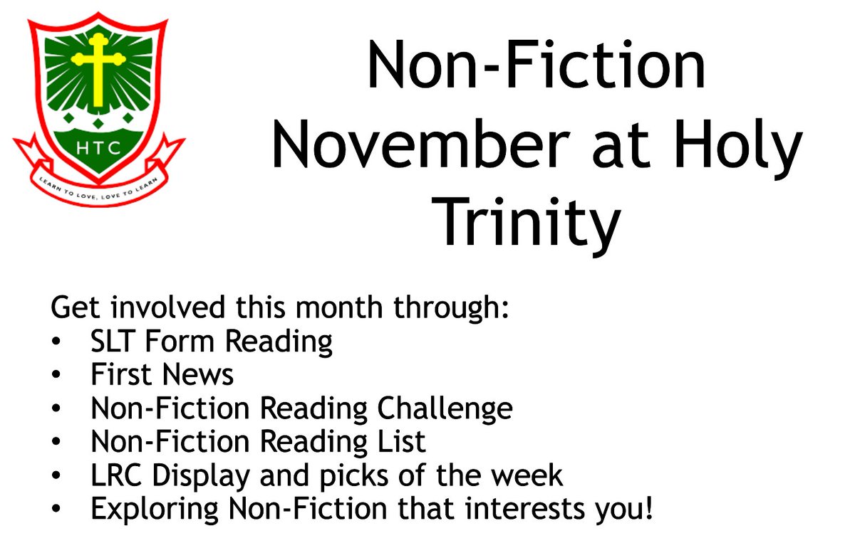 HolyTrinityCol's tweet image. 📚✨ This week, we’ve kicked off #NonFictionNovember with assemblies all about the power of non-fiction! 🔍📖
Reading real stories helps us explore the world 🌍, spark curiosity 💡, and grow as students that loves to learn! 💬❤️ Join the challenge and #GoAllIn! 📘🙌