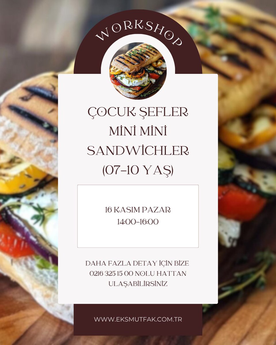 Sevdiklerinizde keyifli vakit geçirmek, yeni bir hobi edinmek, kendinizi mutfakta geliştirmek istiyorsanız bu haftaki workshop takvimimiz sizin için!

🍲 11 Kasım Salı: Fransız Mutfağı
🍈 12 Kasım Çarşamba: Efsane Mezeler
🍕 13 Kasım Perşembe: Mammamia Pizza
🥒🥖 16 Kasım Pazar: