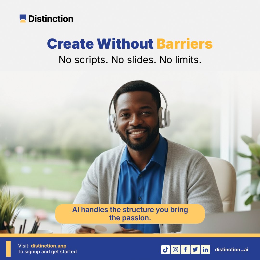getDistinction's tweet image. Ever wished course creation was as easy as sharing your ideas?

Now it is. You can upload your notes or type your topic &amp;amp; AI builds your full course — with outlines, visuals &amp;amp; assessments.

Start now → dashboard.distinction.app/creators

#Distinction #CreateWithDistinction