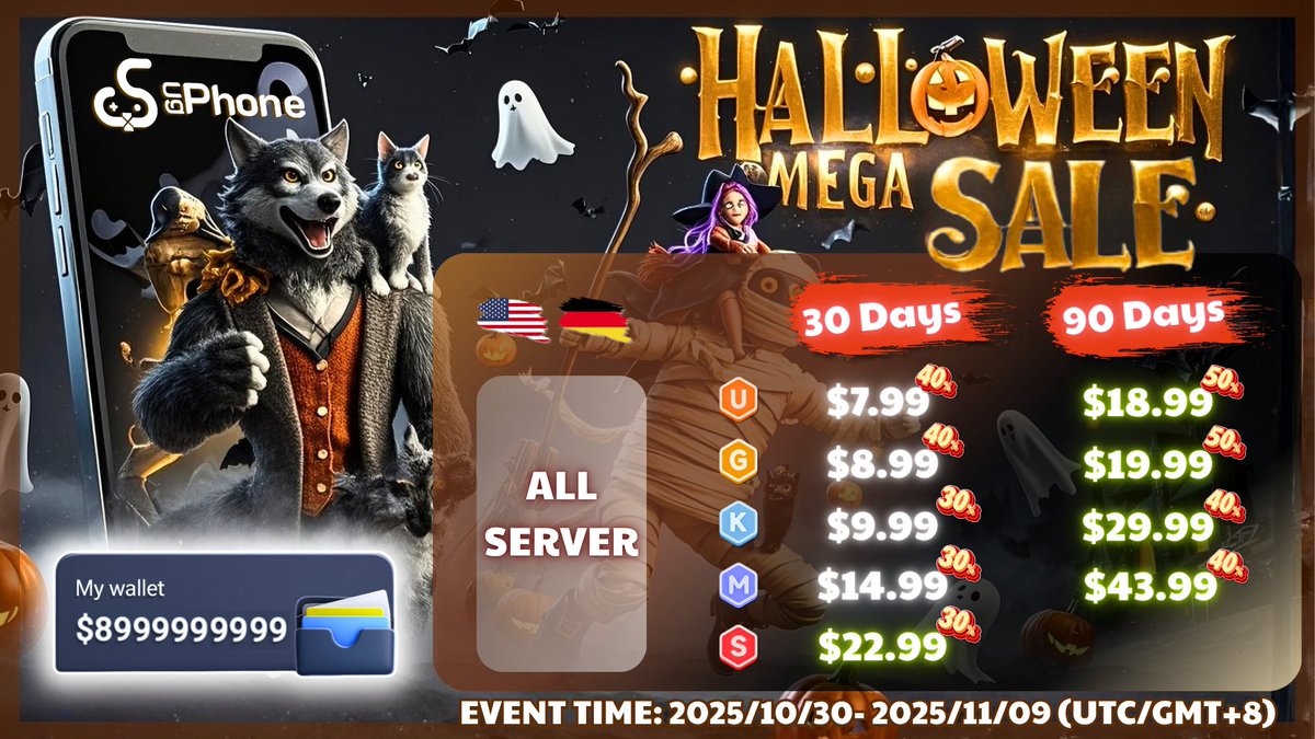 UgPhoneOfficial's tweet photo. 🔥UgPhone's BIGGEST DISCOUNT EVER —— Only 3 Days Left!💀😱

🔥🔥🔥 Up To 60% Off 🔥🔥🔥
✅ Instant Savings:  https://t.co/hnPZTmFchH

🎁 Rewards：
🎗100% Get UGPhone 10H Code

📕 Requirement：
✅ Follow + 🔁 Retweet

ℹ️ Form：
 https://t.co/TLgSuVDeqE
【Complete the tasks and fill out the form as required — you'll receive your rewards on Nov 10! 🎁】

🕙 Event Duration:
Nov 6 - Nov 9 , 2025 (Rewards distributed on Nov 10)

💸 Discount 20% off on top of discount 40% off-
 (Plus Top-Up Bonus, Buy via Website)

📽️UgPhone Wallet Tutorial Ep. 2:
https://t.co/M1obvYqeA3

🎉 Don't miss out on this limited discount and enjoy your game, no much stock left! 🎃👻
#UgPhone #Giveaway #code #discount #Halloween #Biggest #foryou