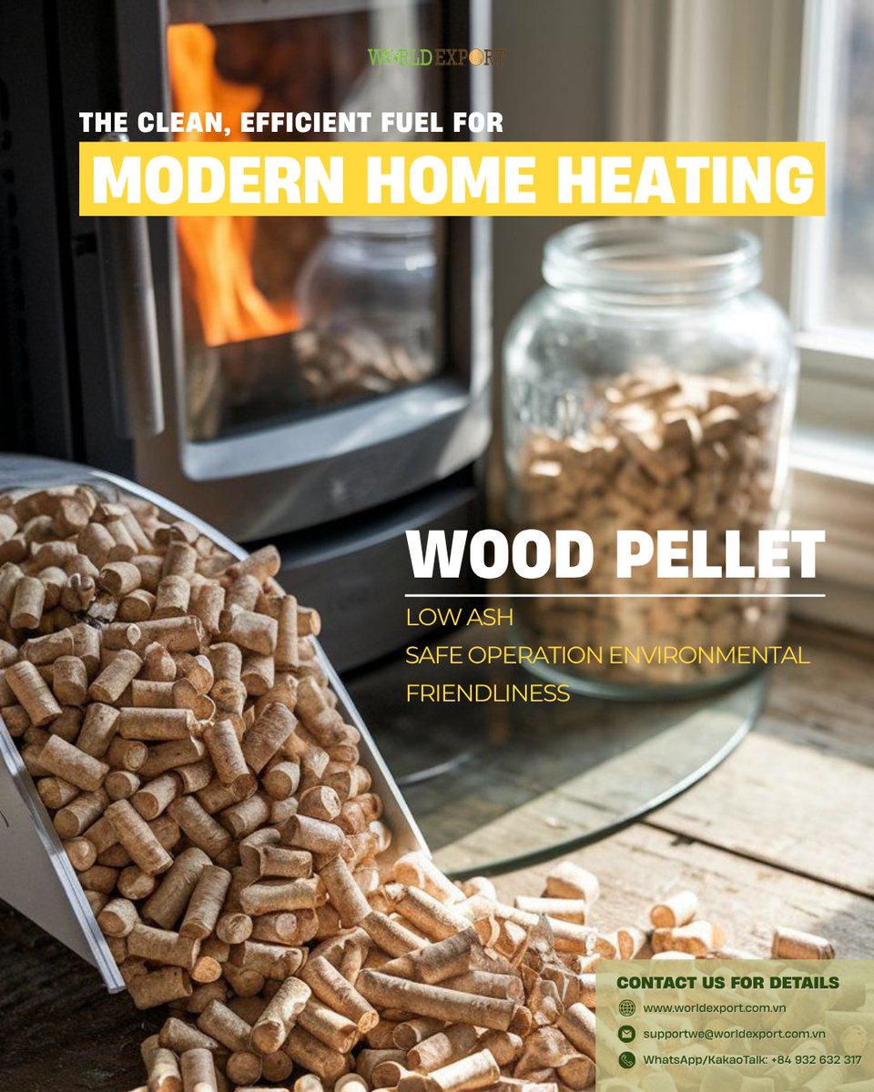 WorldExport_VN's tweet image. WOOD PELLET - THE CLEAN, EFFICIENT FUEL FOR MODERN HOME HEATING
World Export's Wood Pellet deliver stable heat, low ash (≤ 3%), high efficiency (moisture ≤ 10%, density ≥ 600 kg/m³) - ideal for global home heating suppliers year-round.
#WorldExport #WoodPellet #HeatingSolution