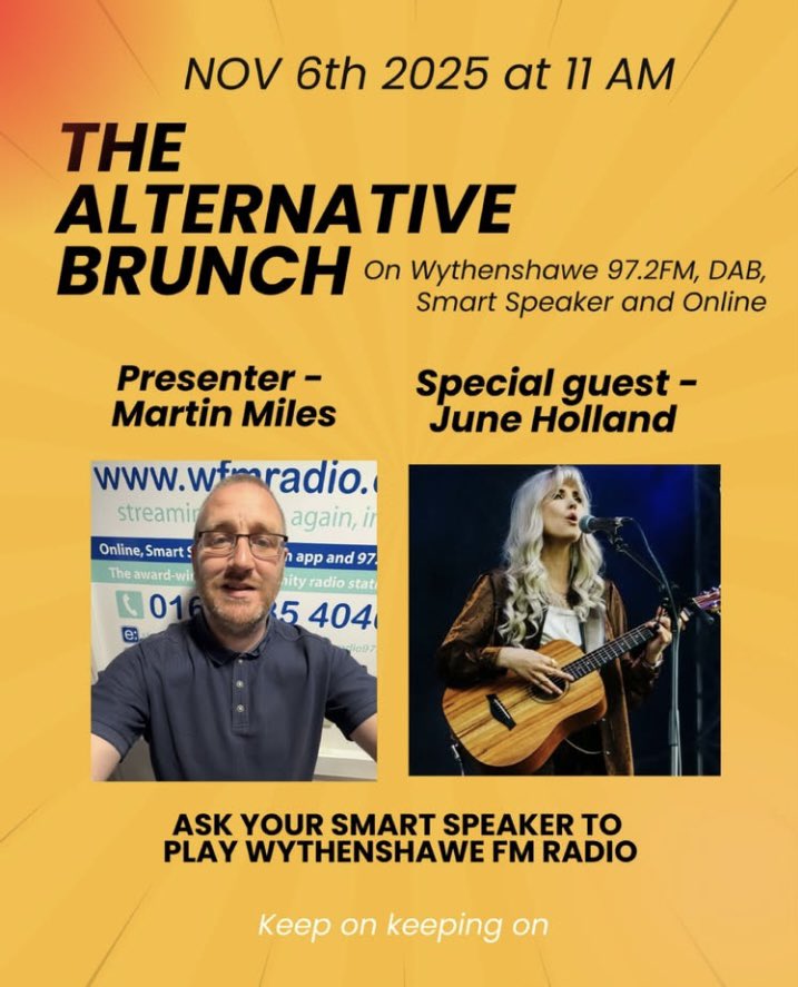 Tap below to tune into <a href="/TheAltBrunch/">The Alternative Brunch Radio Show</a> this morning from 11am for my interview with Martin Miles! 👇

wfmradio.org/listen

#radio #interview