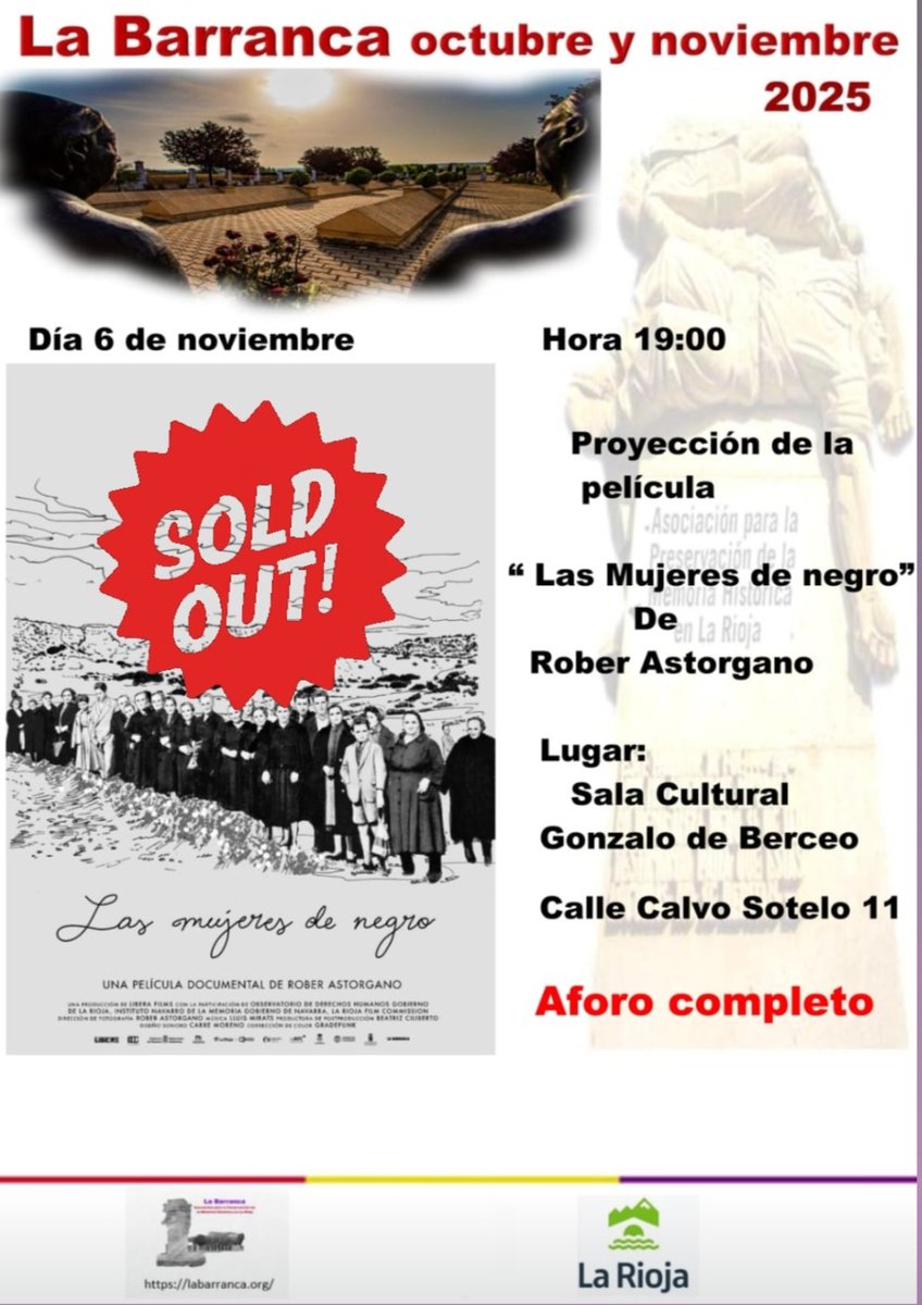 ENTRADAS AGOTADAS!
Mil gracias por agotar las entradas por 4° vez en Logroño para ver #LasMujeresDeNegro.
Hace ya semanas que se agotaron, no puedo estar más contento del acogimiento que está teniendo este proyecto entre el público. Hoy 6 de Nov a las 19.
Gracias a <a href="/la_barranca/">La Barranca</a>