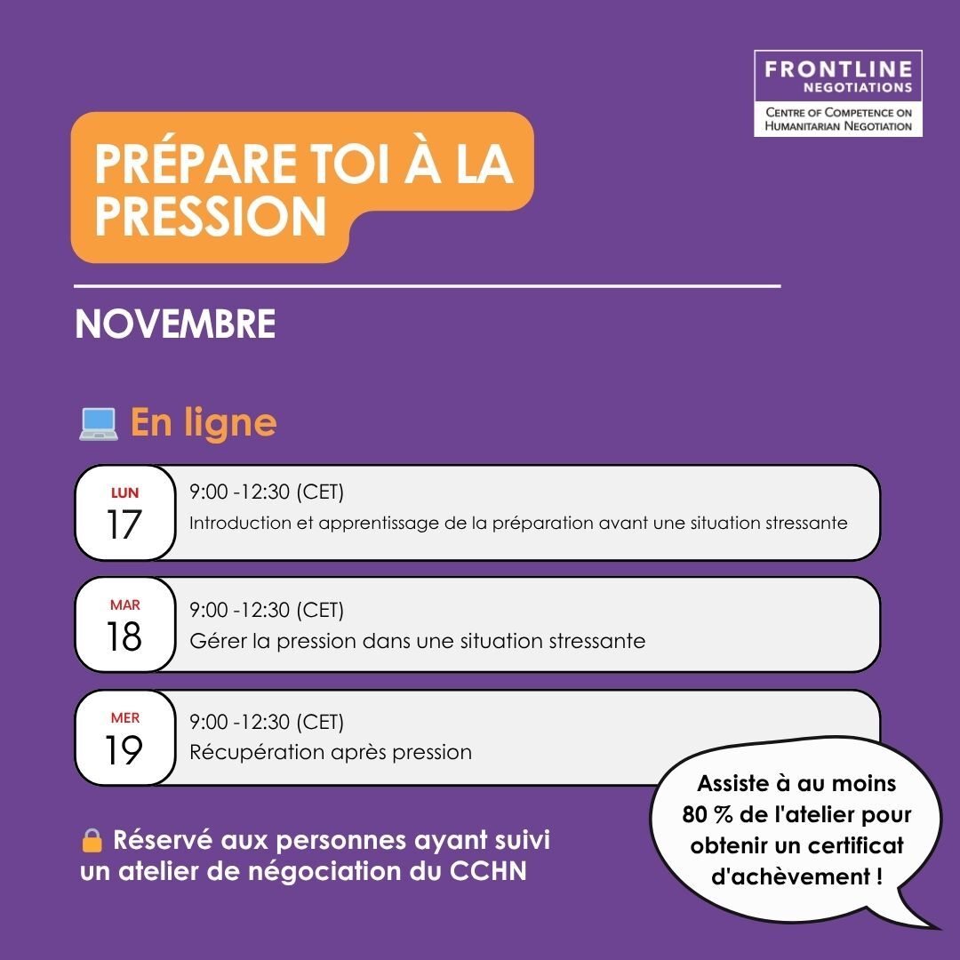 frontline_nego's tweet image. 🎯 Si tu souhaites développer des méthodes concrètes pour :

→ te préparer à la pression,
→ réagir efficacement sous pression,
→ accompagner ton équipe dans ces dynamiques

...ne rate pas cette opportunité!

🔗 Pour en savoir plus et t&apos;inscrire : hubs.la/Q03Rx2WT0