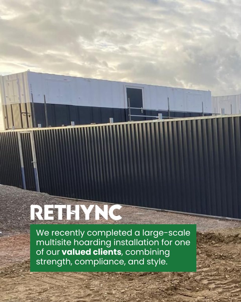 RethyncLtd's tweet image. Another standout hoarding install from the Rethync team!

A secure, enclosed compound with timber post &amp;amp; rail system and bold powder-coated panels — built for strength, compliance, and style.

🔗 rethync.co.uk/contact

#ConstructionUK  #Hoarding  #SiteSecurity  #Rethync