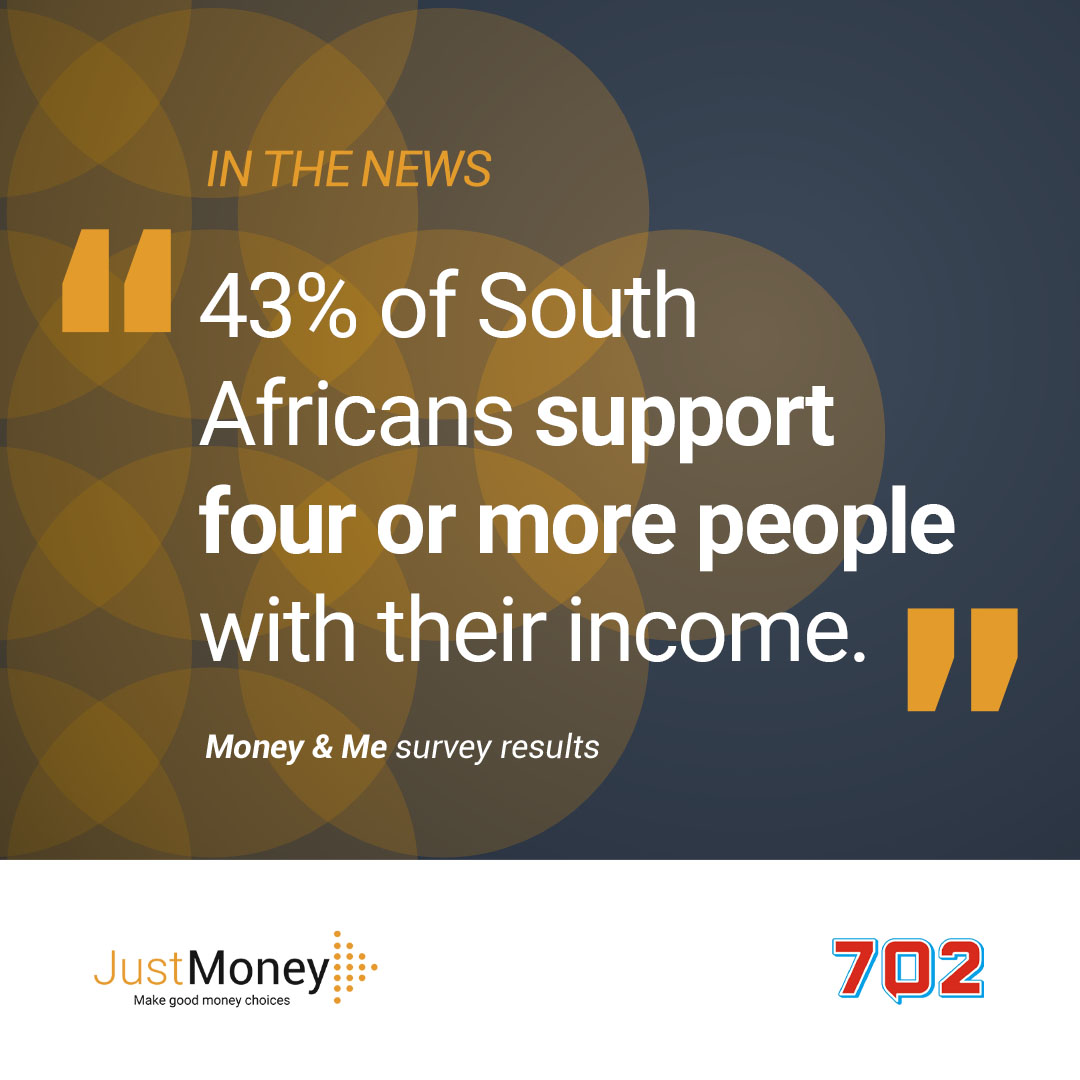 JustMoneySA's tweet photo. Inaugural Money &amp; Me survey: 43% of South Africans support four or more people with their income.

Get the full insights here: https://t.co/Eqc1flhuKL

#JustMoneySA #InTheNews #MoneyAndMe https://t.co/Zxzfqm2lrw