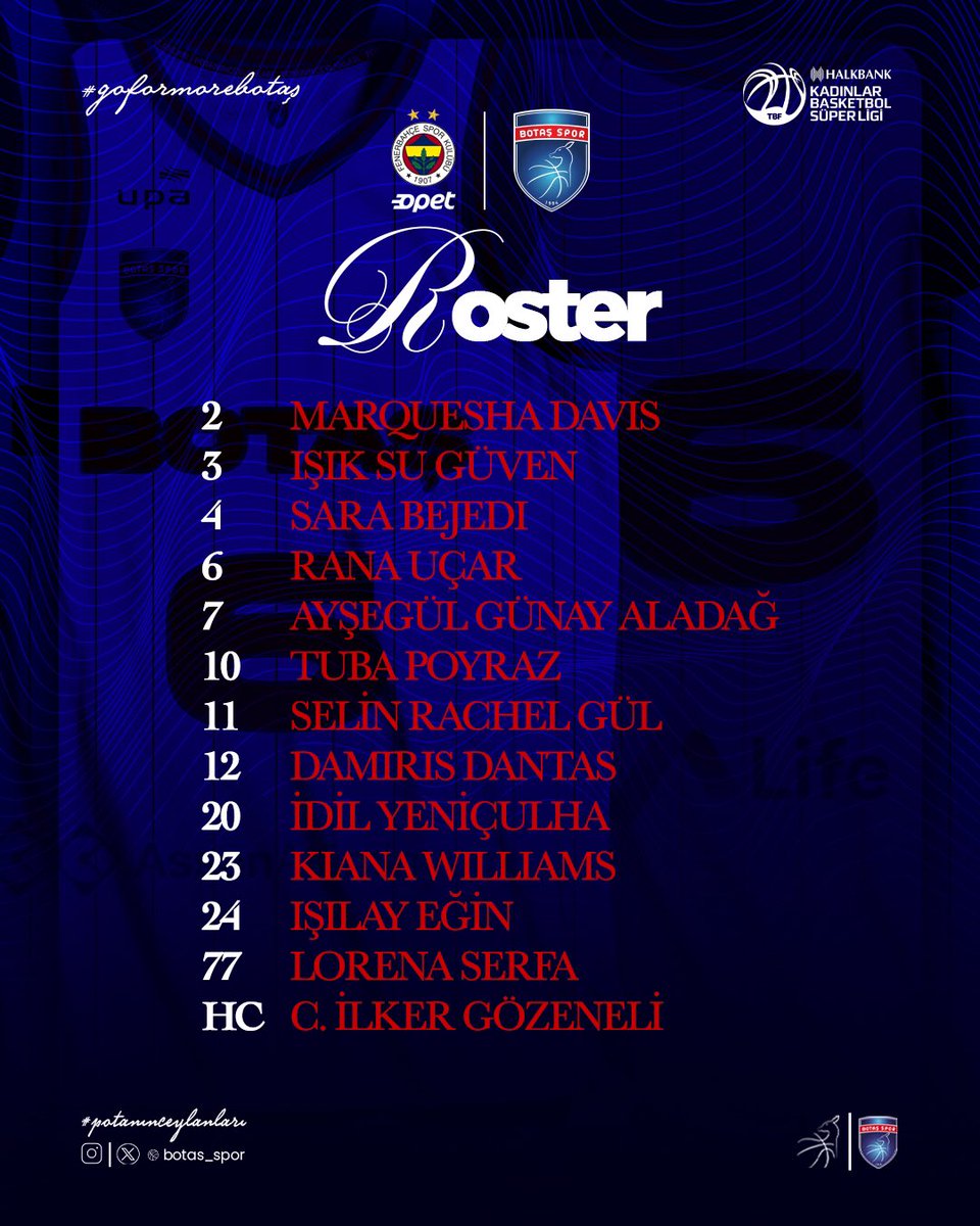 Maç Kadromuz 👇

Fenerbahçe Opet 🆚 BOTAŞ

#potanınceylanları