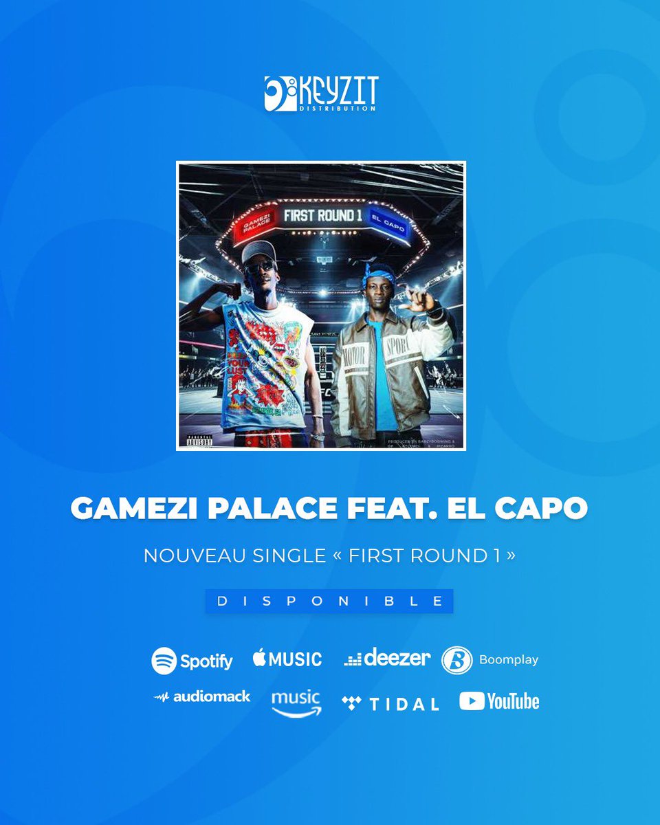 KeyzitMali's tweet image. Le nouveau single &quot;FIRST ROUND 1&quot; de l’artiste GAMEZI PALACE Feat. EL CAPO est maintenant disponible sur toutes les plateformes de streaming et de téléchargement légal !

🎶 fanlink.tv/GameziPalaceEl…

#GameziPalace #KeyzitDistribution #Keyzit #AfricanMajor