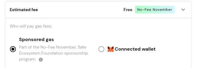 Did you know that right now it's No-Fee November for <a href="/safe/">Safe.eth</a> wallets holding $SAFE in mainnet?

Get your gas sponsored (up to an amount) by the Safe Ecosystem Foundation sponsorship program!