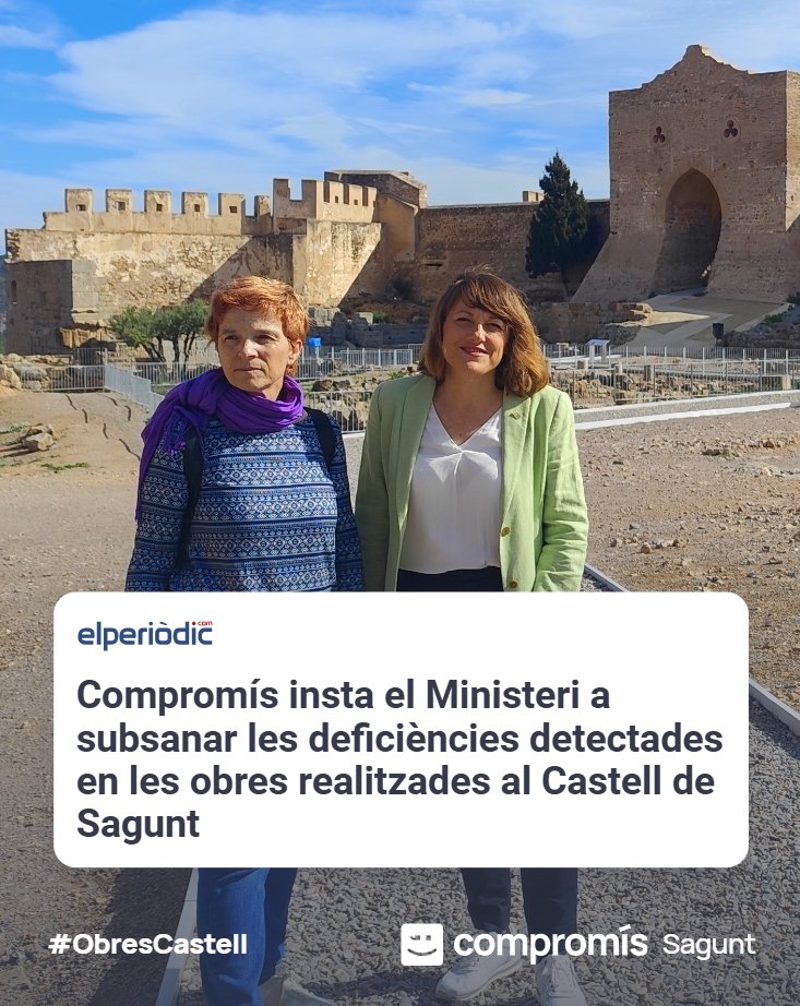 Presentem una moció al ple on demanem també la redacció urgent d’un nou Pla Director per al Castell de #Sagunt, en col·laboració amb la Conselleria d'Educació, Cultura, Universitats i Ocupació, i l’Ajuntament 📑🤝

Més info! 👉 cutt.ly/etqqYcz5

#ObresCastell