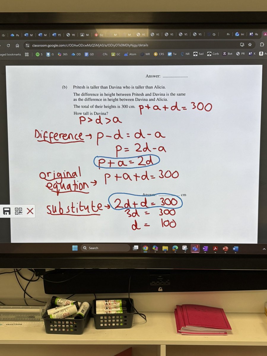 Year 6 being taught how to use algebraic equations and substitution to help them with problem solving questions. #masterymaths #mathsmastery #mathschat #elevenplus #11+ #maths