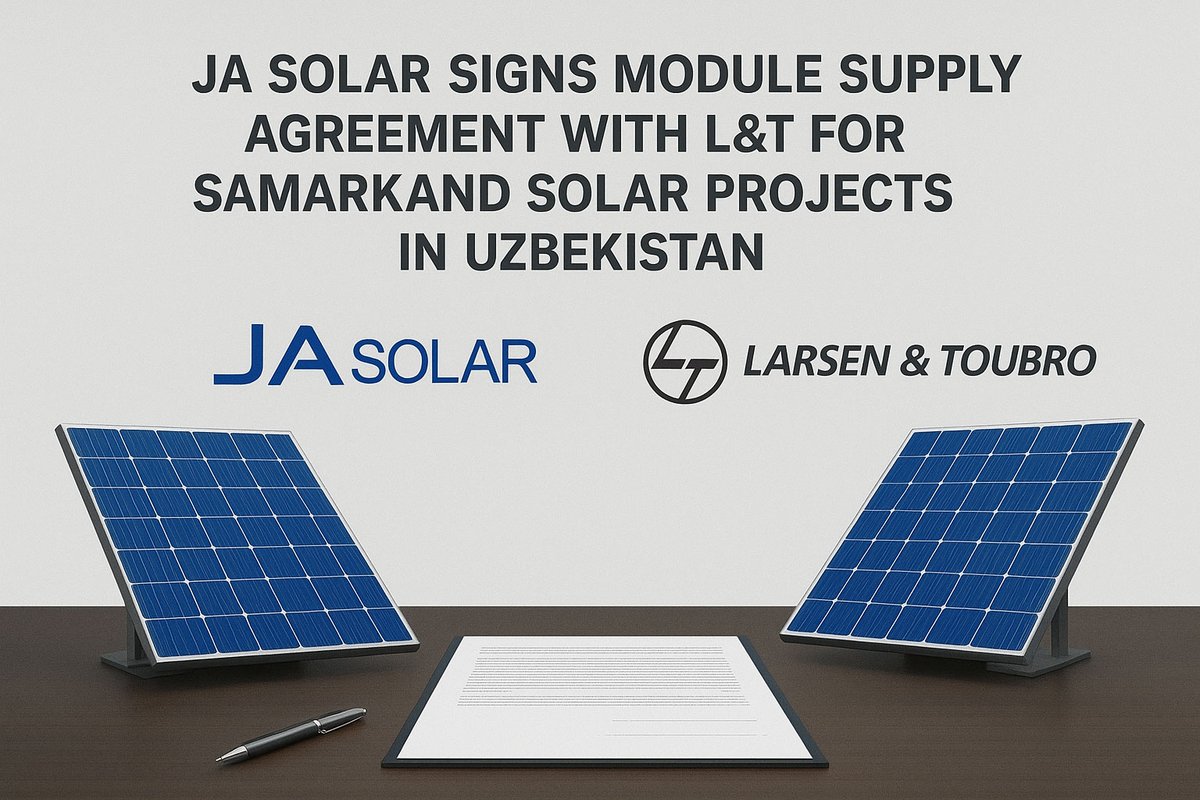 Saur_energy's tweet image. JA Solar has signed a solar module supply agreement with Larsen &amp;amp; Toubro, the #EPC contractor for the Samarkand 1 &amp;amp; 2 Solar PV Power Plants in Uzbekistan. 

Read more saurenergy.com/solar-energy-n…

#solarenergy