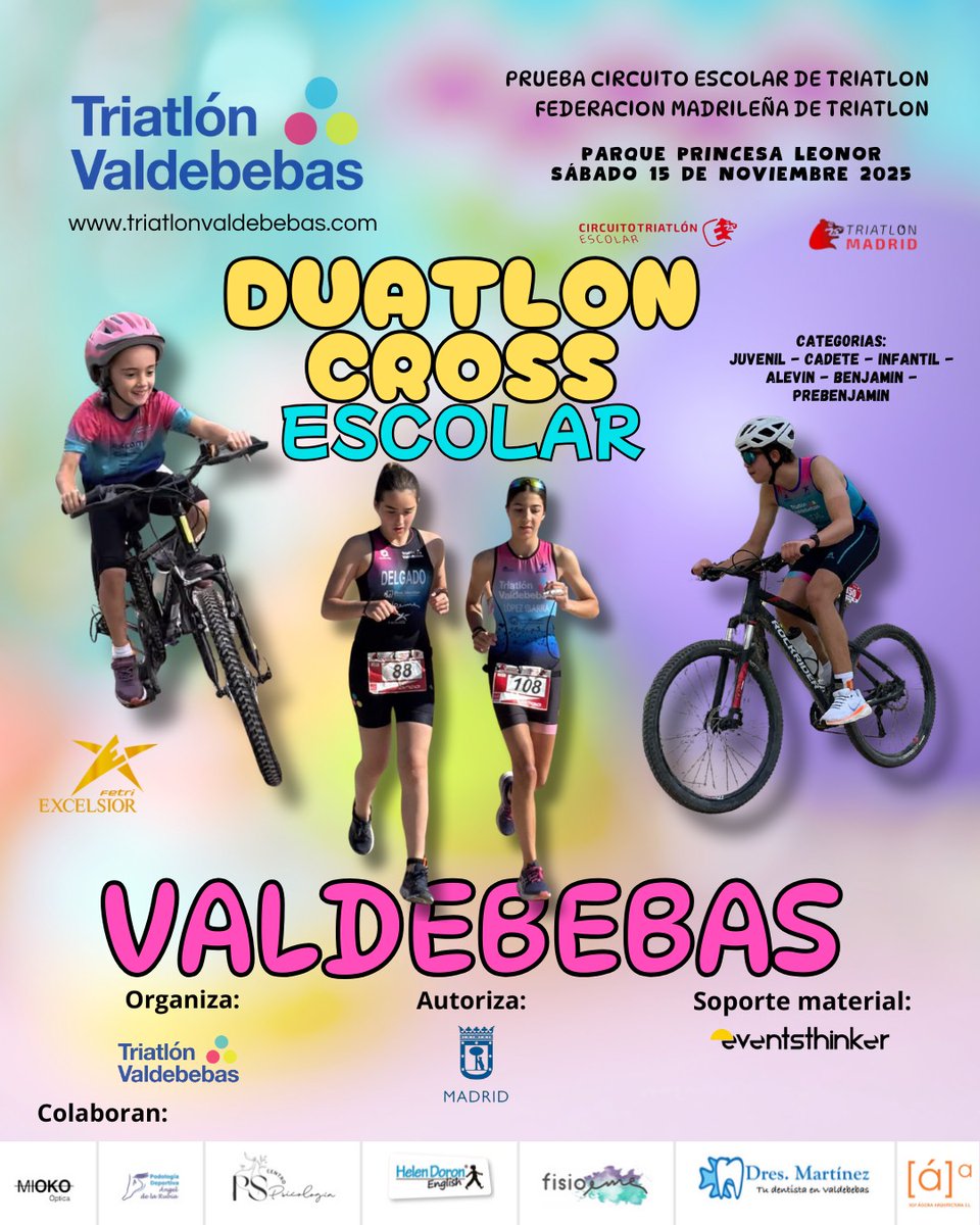Duatlón Cross Escolar Valdebebas: Sábado 15/11/2025 en #Valdebebas #Madrid (para Federados y NO Federados, carrera dentro del Circuito escolar de la <a href="/FMTriatlon/">FMTriatlon</a>).
INSCRIPCIONES: rockthesport.com/es/evento/-cte…
Cierre inscripciones: miércoles 12/11/2025 a las 14:00h.