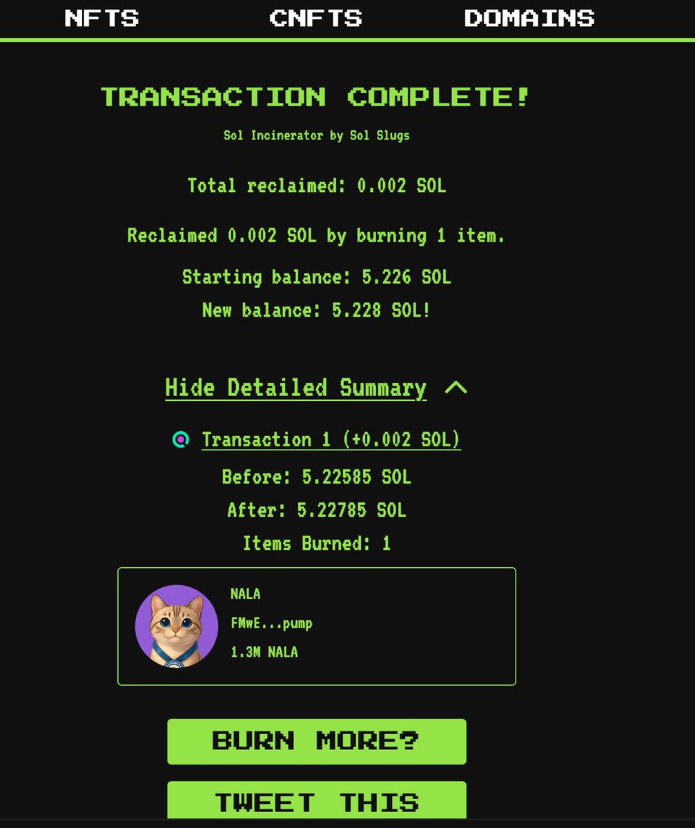 NALACOINonSol's tweet image. BURN 7 solscan.io/tx/51BvLkn3DQT…