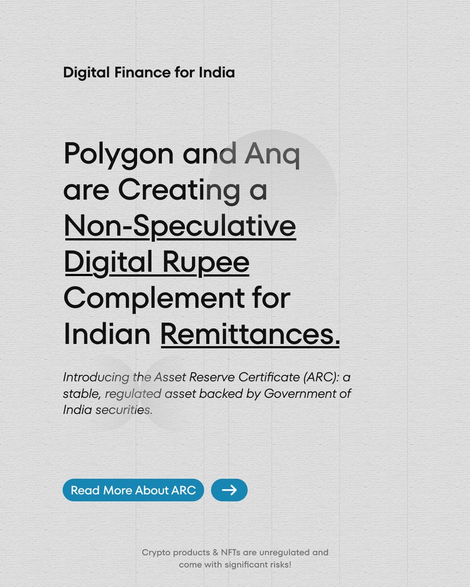 A stable, regulated digital asset backed by Indian G-Secs, built by Polygon &amp; Anq to revolutionize Indian remittances and complement the Digital Rupee.

#digitalpayments #stablecoins #polygon #fintech #digitalrupee #indiaeconomy #securefinance #digitalindianews #cryptoindia