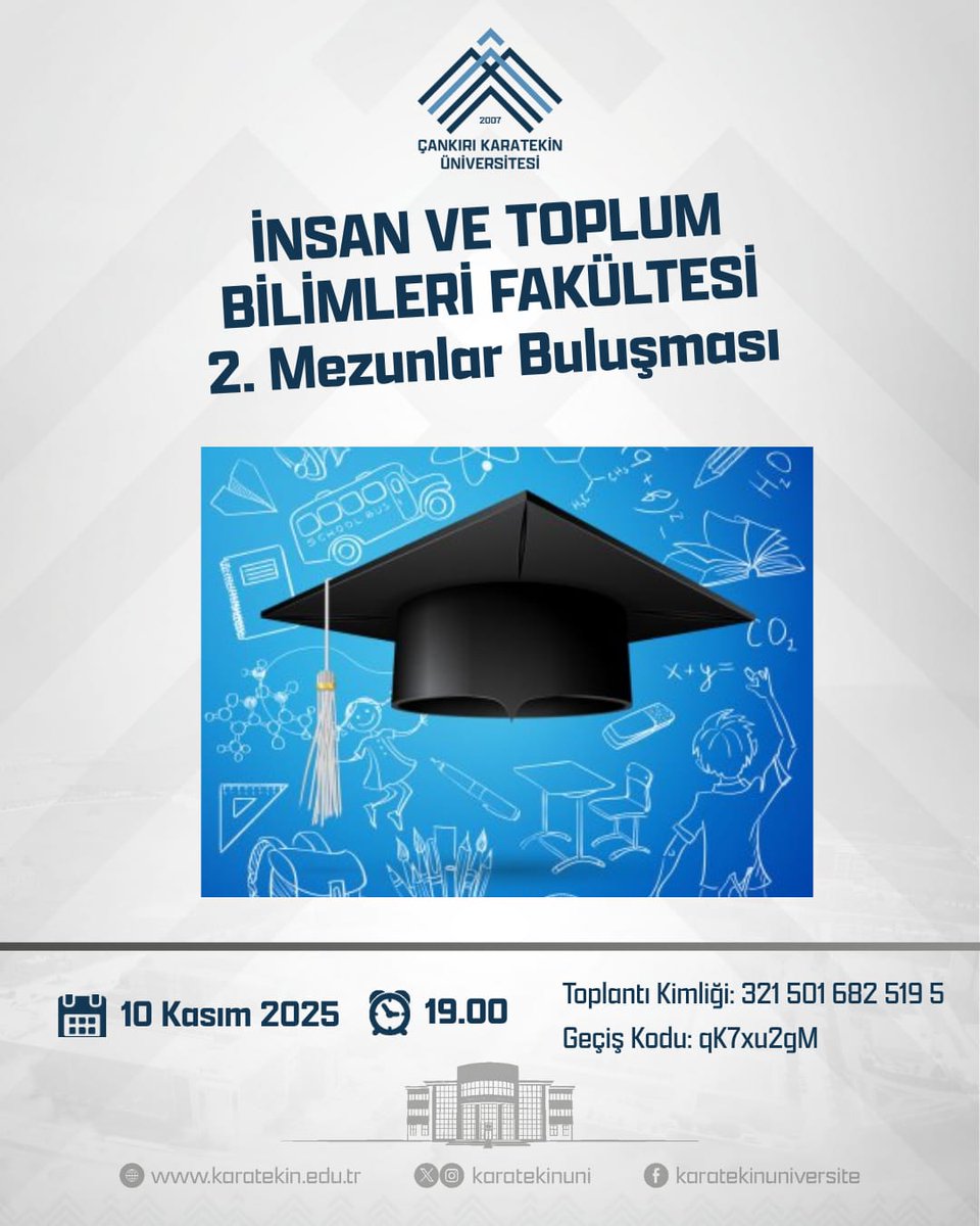 CAKUEdebiyat's tweet photo. İTBF 2. MEZUNLAR BULUŞMASI

Fakültemizin ikinci çevrimiçi mezun buluşması 10 Kasım 2025, Pazartesi günü saat 19:00`da yapılacaktır. Tüm mezunlarımız ve öğrencilerimiz davetlidir. https://t.co/yKTvn6IrrA