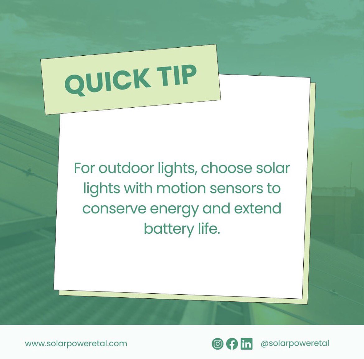 solarpoweretal's tweet image. Smart Savings Tip: Upgrade your outdoor lighting with solar-powered motion sensor lights. 

Not only do they help conserve energy, but they also extend battery life - a win-win for both sustainability and convenience!

 #SolarTips #GreenLiving