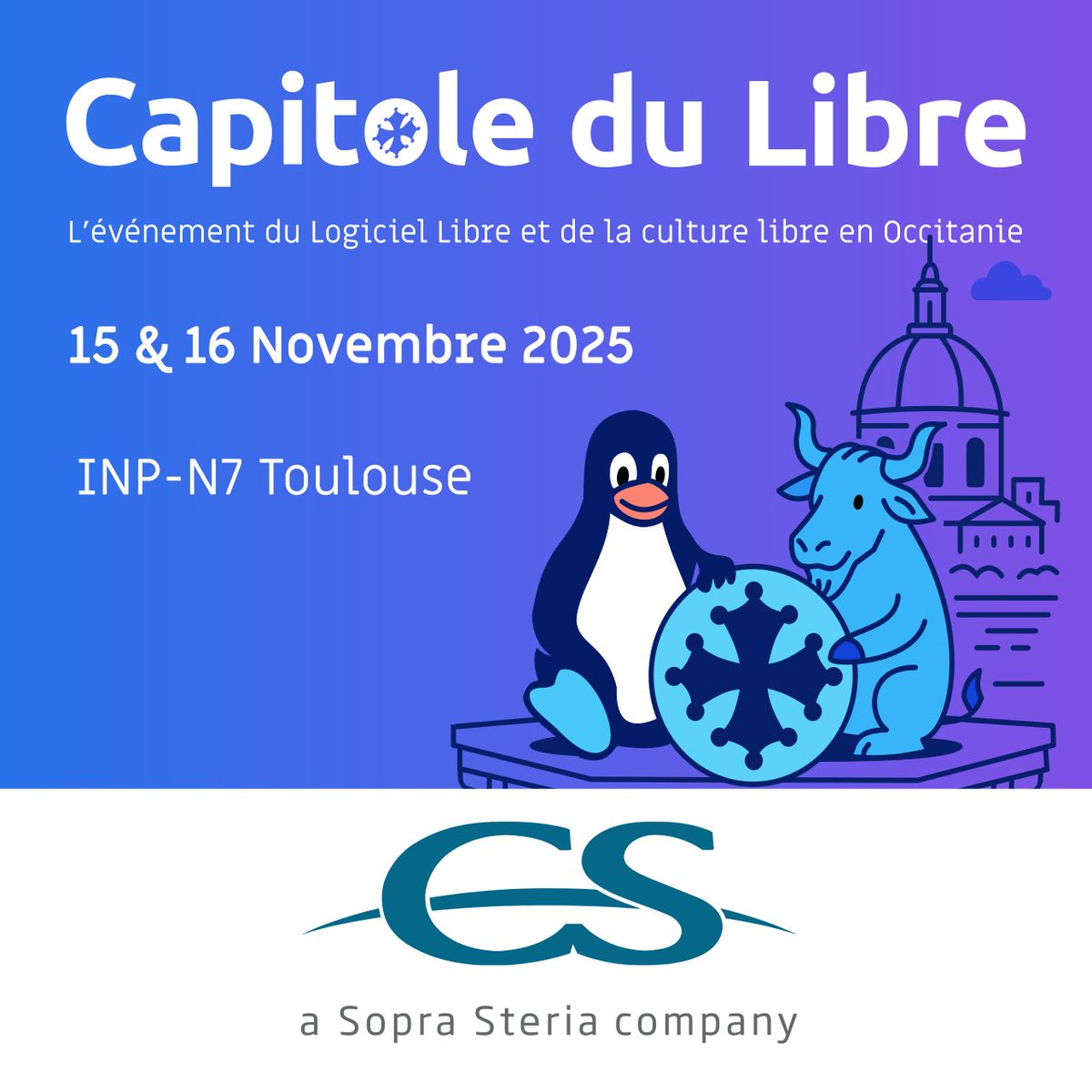 capitoledulibre's tweet photo. Merci à CS pour son soutien à l'édition 2025 du Capitole du Libre !
Retrouvez-les tout le weekend sur leur stand dans le hall principal. https://t.co/sW7QWnSZis
