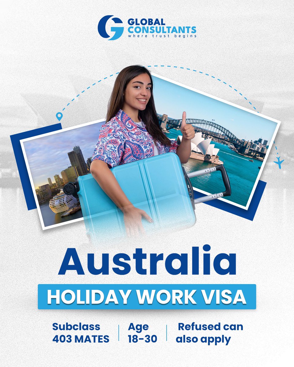Global__dubai's tweet image. 𝐀𝐔𝐒𝐓𝐑𝐀𝐋𝐈𝐀 𝐇𝐎𝐋𝐈𝐃𝐀𝐘 𝐖𝐎𝐑𝐊 𝐕𝐈𝐒𝐀 𝐒𝐔𝐁𝐂𝐋𝐀𝐒𝐒 𝟒𝟎𝟑 (𝐌𝐀𝐓𝐄𝐒 𝐏𝐑𝐎𝐆𝐑𝐀𝐌)
Unlock an exciting opportunity to work and travel in Australia.
Apply Now!

#AustraliaVisa #HolidayWorkVisa #Subclass403 #MATESProgram #WorkAndTravel #GlobalOpportunities