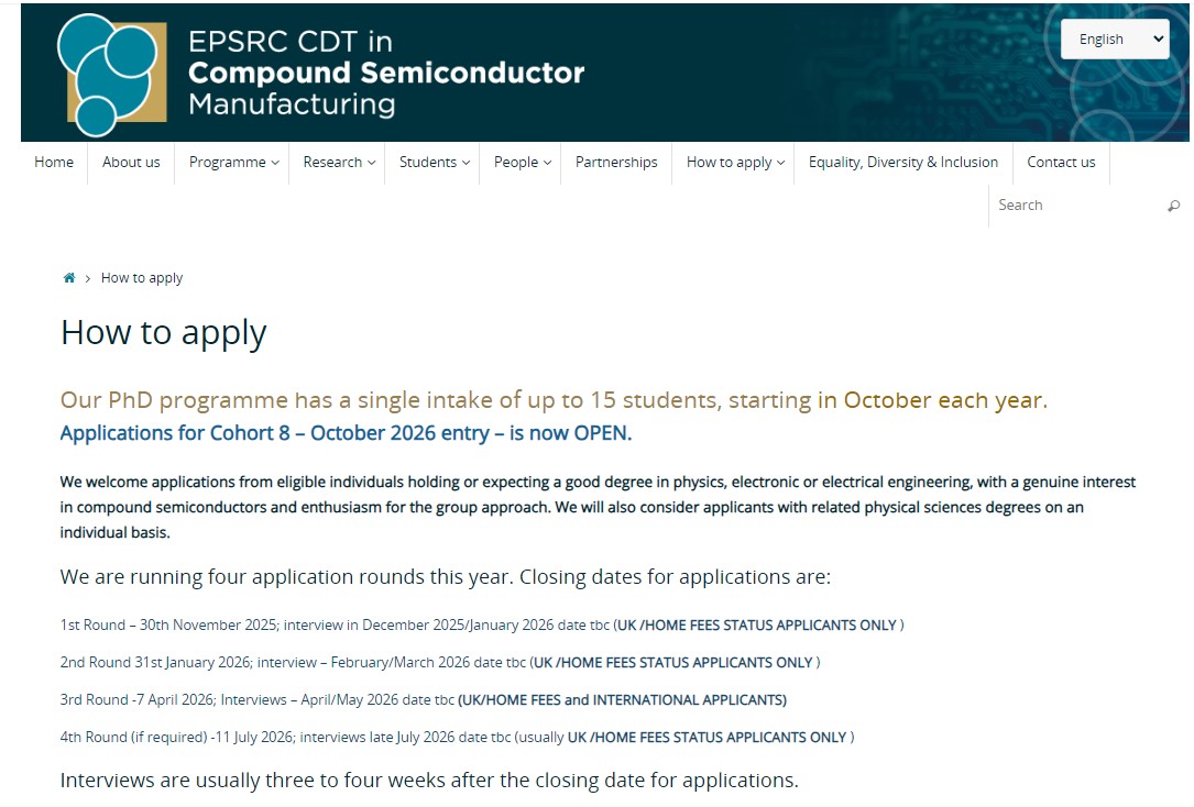 EPSRC CDT in Compound Semiconductor Manufacturing tweet media
