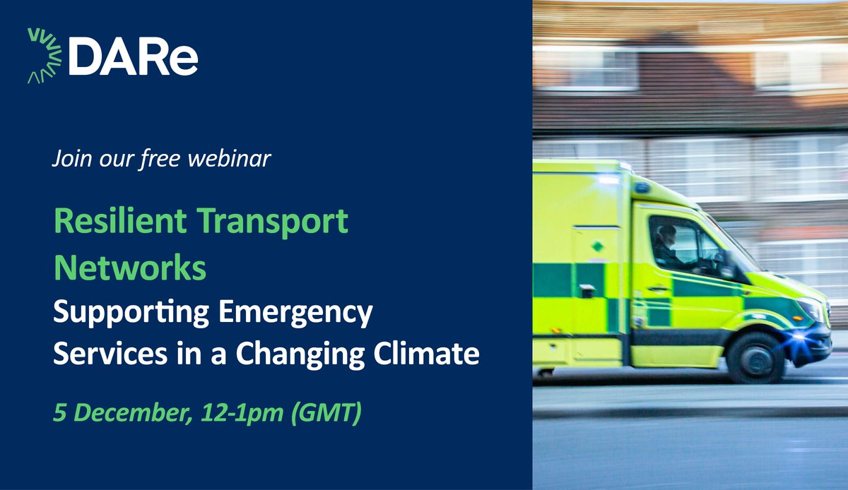 the_DARe_Hub's tweet image. DECEMBER #WEBINAR 📢 &apos;Resilient transport networks - supporting emergency services in a changing climate&apos;

Join our December webinar with guest speakers John Lamb, and Kris Westerby (@N_landCouncil).

Book your free place here: bit.ly/DARe-webinar9

#Resilience #Transport