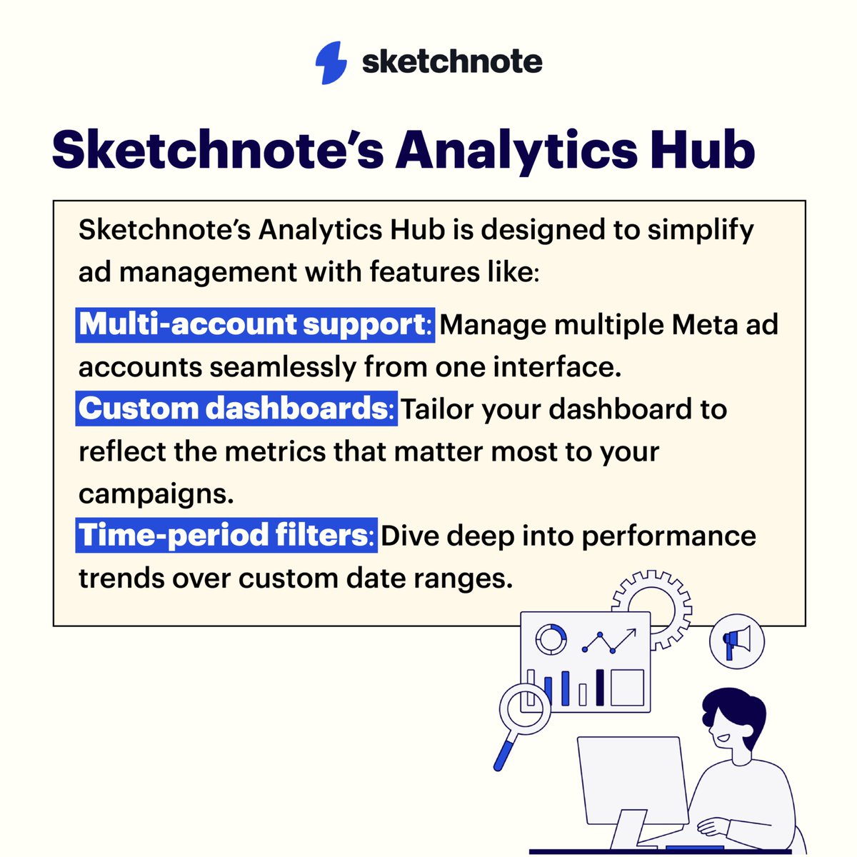 Is your fragmented data slowing down your Meta Ads performance? 📉

Stop guessing. Start knowing.

The Sketchnote integration gives you a single, clear view of all campaigns. No more switching screens or manual reporting.

Clarity ➡️ Faster Decisions ➡️ Maximize ROAS.