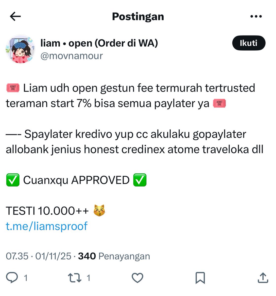 Hahh? Sejak kapan minceuu approved kamu ya? Ga ada tuh mimin merasa approved jasa GESTUN FEE FEE UNDER, soalnya FEE UNDER rawan PENIPU. Mending kamu hapus, woo fitnah ini, sejak kapan pula, ngikut fee kesepakatan aja kamu ngeyel &amp; berontak 🤣🫵 malu dong, butuh validasi bgt? 😂