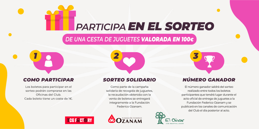 Esta Navidad 🎄 colabora con #ElOlivar y la <a href="/FundacionOzanam/">Fundación Ozanam</a> 

🧸Trae juguetes para nuestra campaña "Regala ilusión, comparte sonrisas"

🎟️Compra tu boleto para participar en nuestro sorteo de una cesta de juguetes valorada en 100€

¿Nos ayudas a compartir sonrisas? ☺️