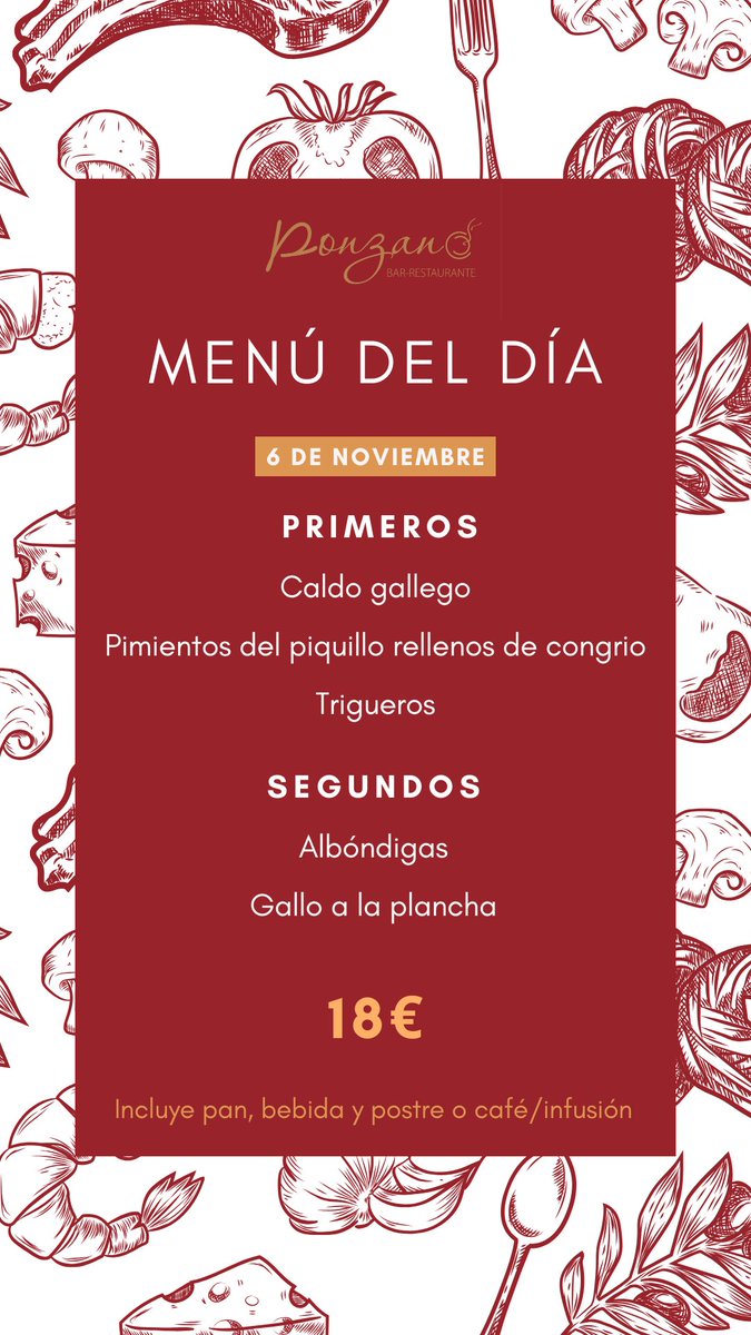 ¿Quién le dice que no a un caldo esta semana? Entre los primeros del menú del día tenemos hoy también unos pimientos del piquillo rellenos de congrio que quitan el hipo. ¡Os esperamos en el 12 de la calle Ponzano!