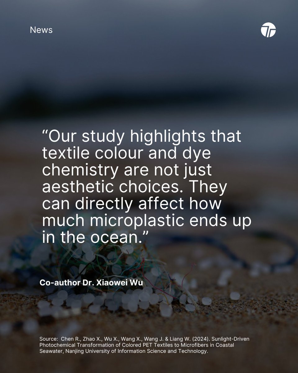 TechTeysha's tweet image. New research suggests that fabric colour and dye may be accelerating this environmental crisis - with darker coloured PET textiles releasing more microfibres into the ocean when exposed to sunlight. 

#Plasticpollution #PlasticFree #Microplastics