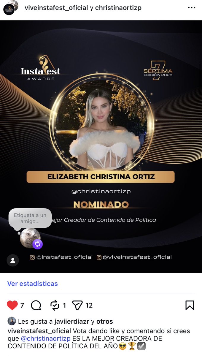 Mis seguidores hermosos 😍
Miren esta belleza… ¡estoy nominada como Mejor Creadora de Contenido de Política! 🏆
Si quieren apoyarme, pueden votar por mí entrando aquí:
instagram.com/p/DQs4AxhDLtA/…

Solo den like y dejen un comentario. Yo, con todo mi amor, les responderé con un