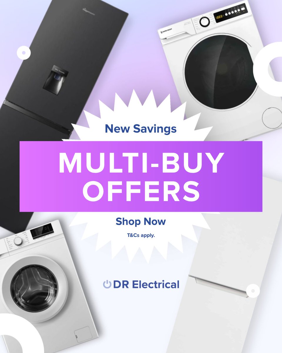 DRElectricalUK's tweet image. Buy more and spend less with our multi-buy savings! ✨

Buy 2 → Get 2% off

Buy 3 → Get 3% off

Buy 4 → Get 5% off

The perfect excuse to refresh your home in one shop. 🏡🔥

Start saving here: bit.ly/3WDCxrk 

#offer #savings #multibuy #deals #appliances