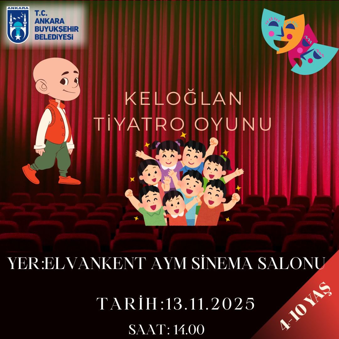 Tiyatro oyununda buluşuyoruz! 🎭

🗓️ 13 Kasım Perşembe 
⏰ 14.00
📍 Elvankent Aile Yaşam Merkezi

<a href="/mansuryavas06/">Mansur Yavaş</a> 
<a href="/ankarabbld/">Ankara Büyükşehir</a> 
<a href="/yaslev/">yasemin eraslan</a>