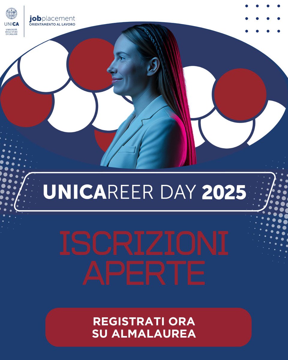 🎓 Costruisci il tuo futuro professionale con #UniCareerDay2025!
📅 26 novembre | 🕘 9:30–17:00
📍 Fiera della Sardegna – Cagliari

Incontra recruiter, sostieni colloqui e amplia il tuo network 🚀
👉 Registrati ora su AlmaLaurea:
unica.almalaurea.it/it/lau/eventi_…