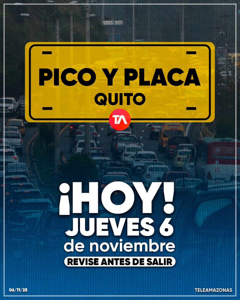 Así será la restricción de Pico y Placa este jueves 6 de noviembre del 2025 ow.ly/TTuG50XnyfJ