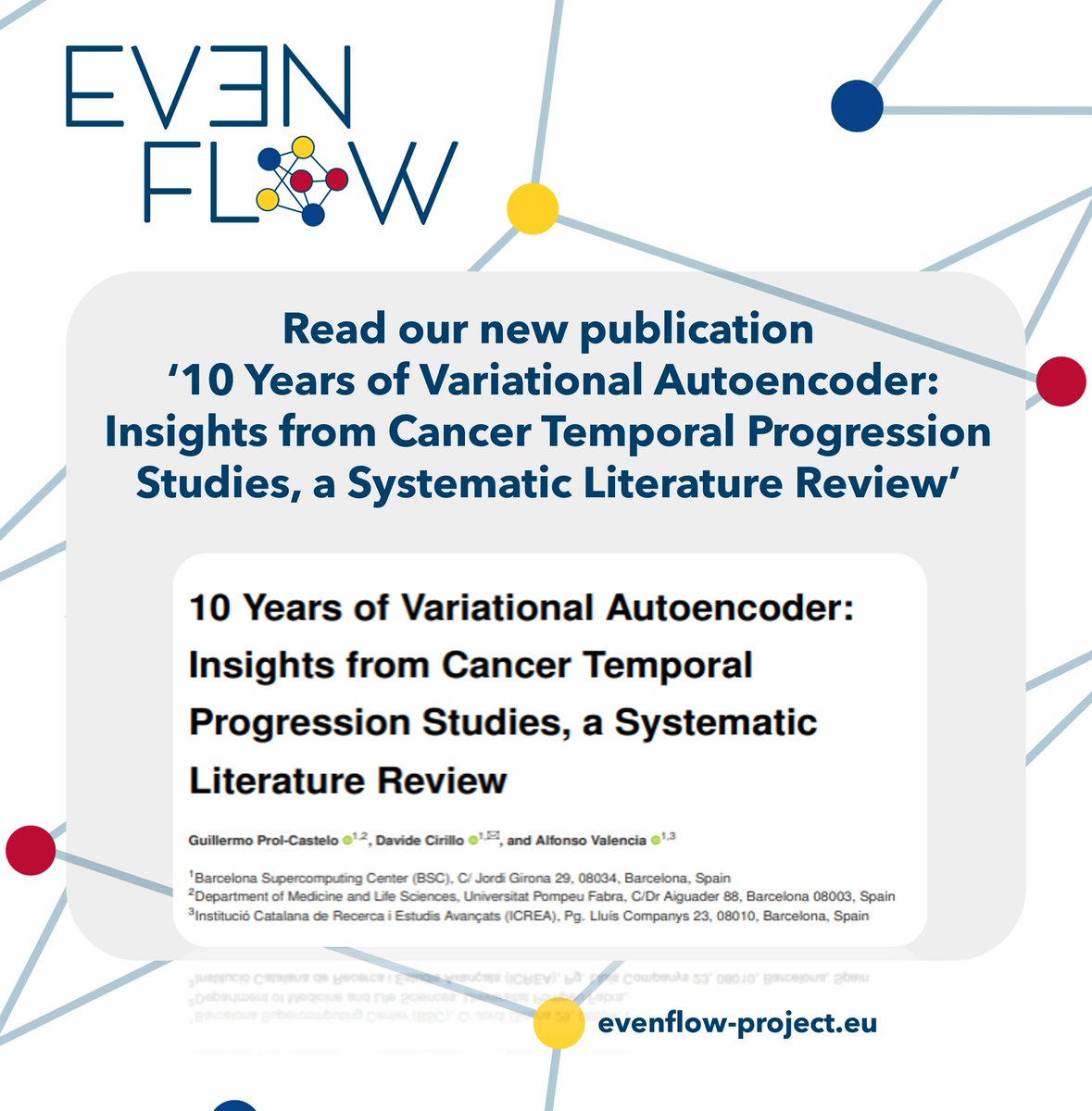 EvenflowProject's tweet image. 📢 New publication!
“10 Years of Variational Autoencoder” reviews how VAEs advance cancer omics—key roles in subtyping, prognosis and the missing link: temporal progression.
evenflow-project.eu/publications/
#AIResearch #VariationalAutoencoder #CancerResearch #DeepLearning #Bioinformatics