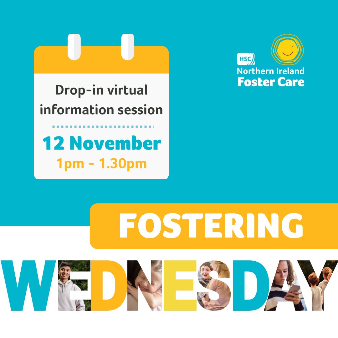 Thinking about becoming a foster carer? 🤔
Join our🔹Fostering Wednesday🔹 virtual info session:

📆 Wed 12 Nov
⏰ 1pm-1.30pm
Join via MS Teams
Meeting ID: 378 360 474 65
Passcode: zz2QsH

No need to register. Open to across NI.
#CouldYouFoster #HSCNIFosterCare #fostering