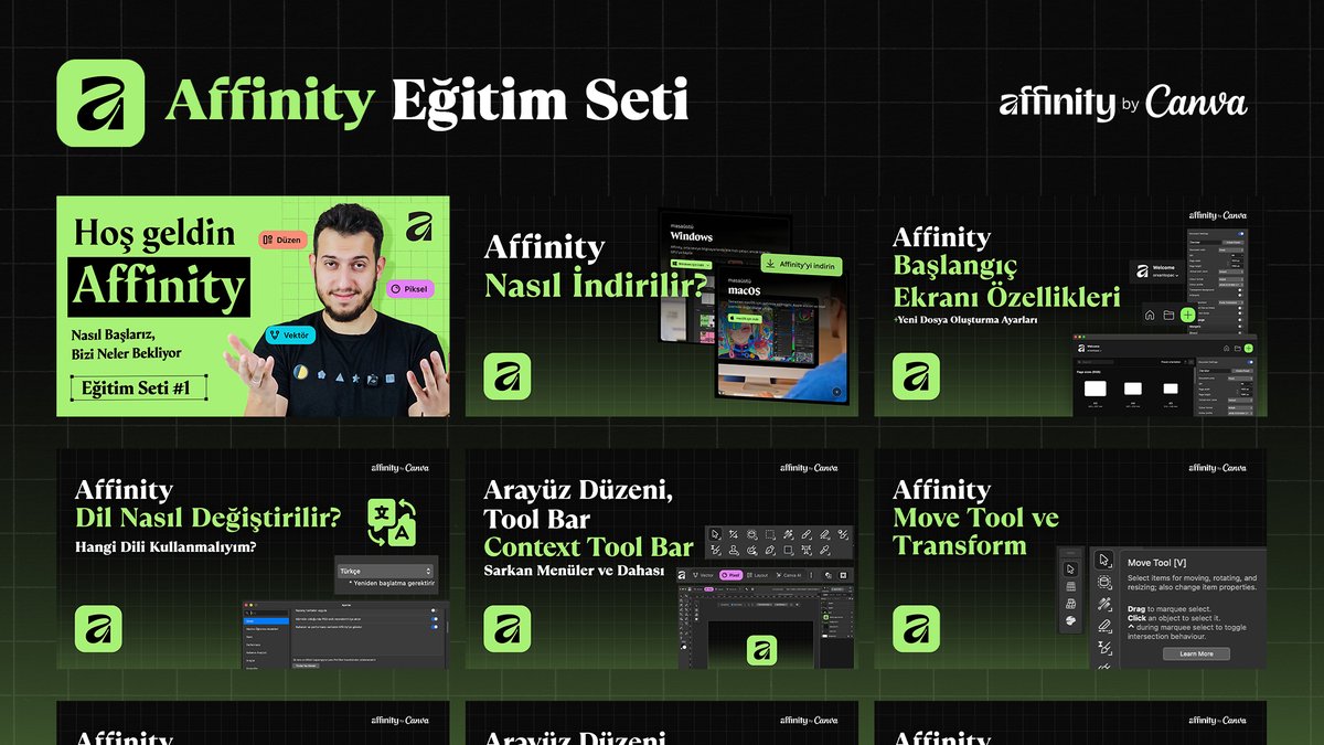 orxantopac's tweet image. Para verseniz bulamayacağınız bir eğitim seti hazırladım... Kaydet lazım olur  Canva Affinity'i satın aldı ve tamamen ücretsiz bir program sundu bizlere. Oturdum üzerine çalıştım ve A-Z'ye Programı öğrenebileceğiniz eğitim seti oluşturdum. Youtube kanalımda oynatma listesi…