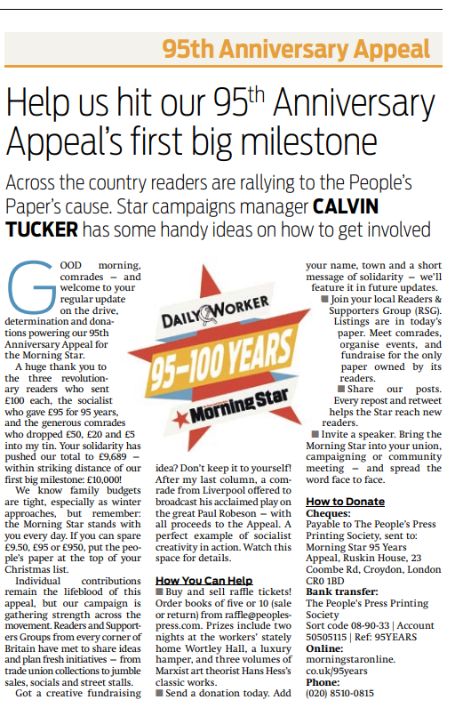 Labour4S's tweet image. Help keep the only daily paper owned by its readers on the newsstands - donate here to our 95th anniversary appeal =&amp;gt; morningstaronline.co.uk/95years